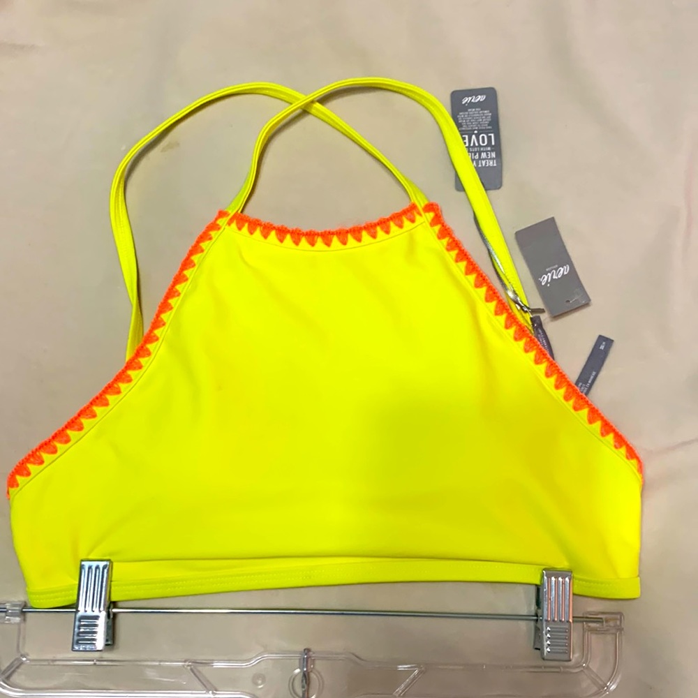 Neon Yellow High Neck Swimsuit Top from Aerie